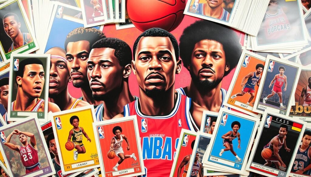 iconic basketball players and vintage NBA cards